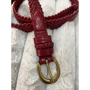 Orvis Braided Leather Belt Women Medium Red Excellent Solid Brass Buckle